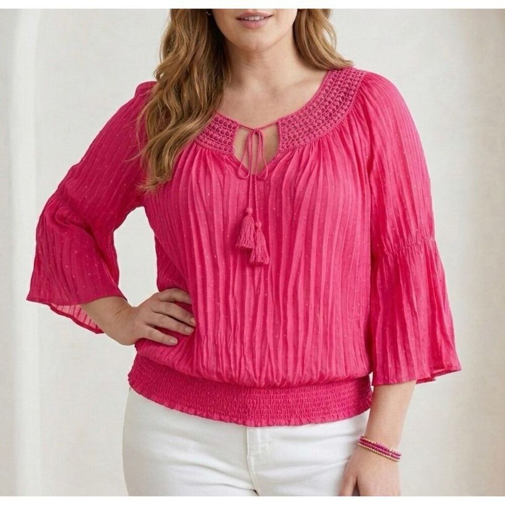 Lane Bryant Top Blouse Hot Pink 3/4 sleeve Plus size 18/20